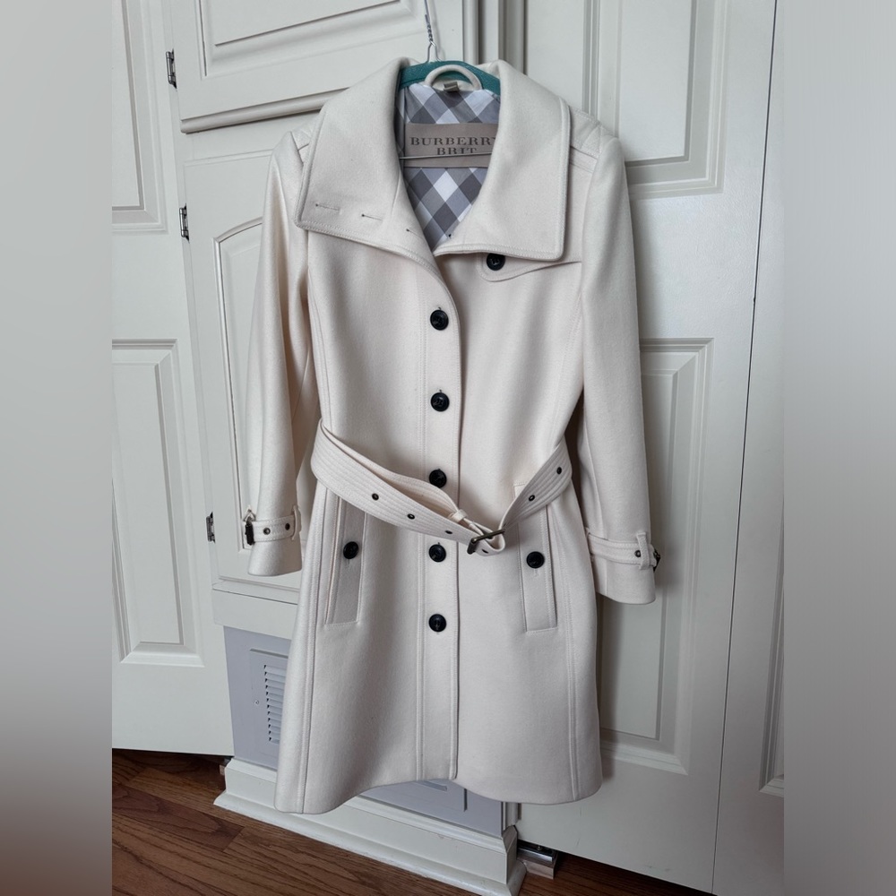 Cream Burberry Britt winter trench coat